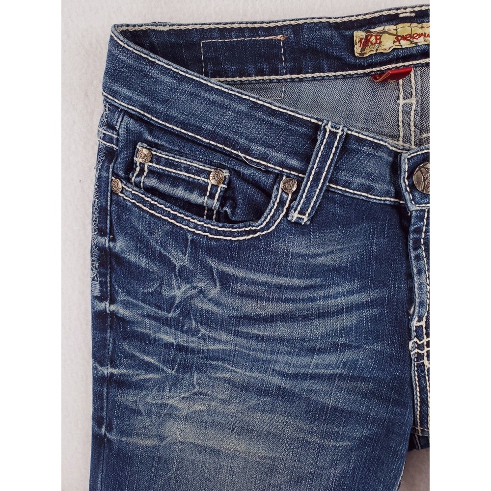 BKE Jeans Womens 28 Sabrina Flared Boot Distressed Thick Stitch Patchwork Y2K - Picture 3 of 16
